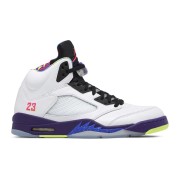 Air Jordan 5 Retro DB3335-100 - White Leather Sneakers with Purple & Neon Accents & Reflective Tongue