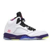 Air Jordan 5 Retro DB3335-100 - White Leather Sneakers with Purple & Neon Accents & Reflective Tongue