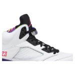 Air Jordan 5 Retro DB3335-100 White Leather Sneakers with Purple & Neon Accents and Reflective Tongue