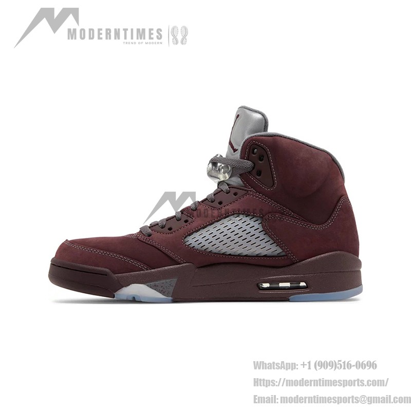 Air Jordan 5 Retro DZ4131-600 Burgundy Suede Sneakers with Grey Accents and Reflective Tongue