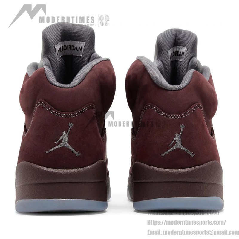 Air Jordan 5 Retro DZ4131-600 Burgundy Suede Sneakers with Grey Accents and Reflective Tongue