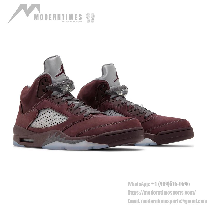 Air Jordan 5 Retro DZ4131-600 Burgundy Suede Sneakers with Grey Accents and Reflective Tongue