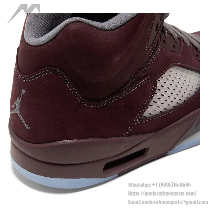 Air Jordan 5 Retro DZ4131-600 Burgundy Suede Sneakers with Grey Accents and Reflective Tongue