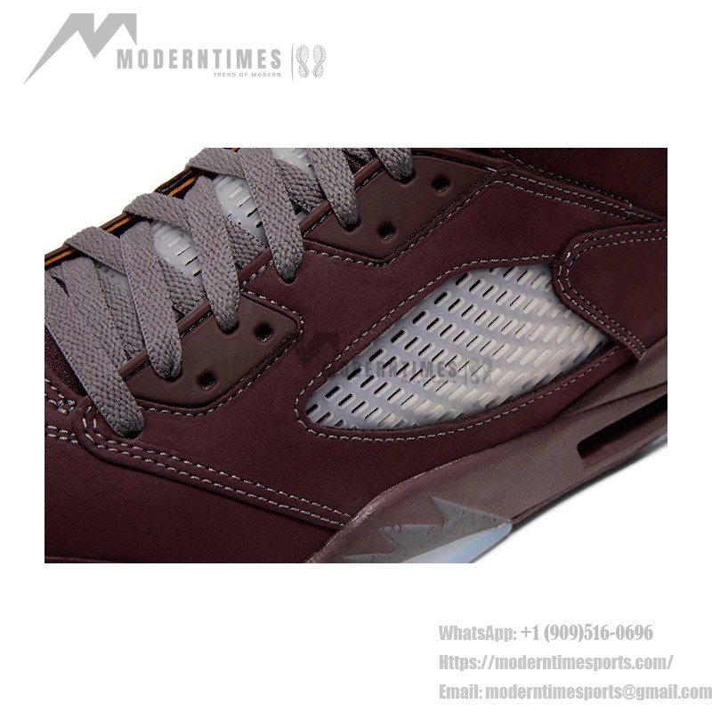 Air Jordan 5 Retro DZ4131-600 Burgundy Suede Sneakers with Grey Accents and Reflective Tongue