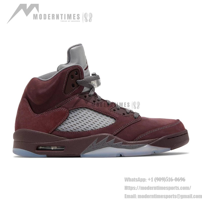 Air Jordan 5 Retro DZ4131-600 Burgundy Suede Sneakers with Grey Accents and Reflective Tongue