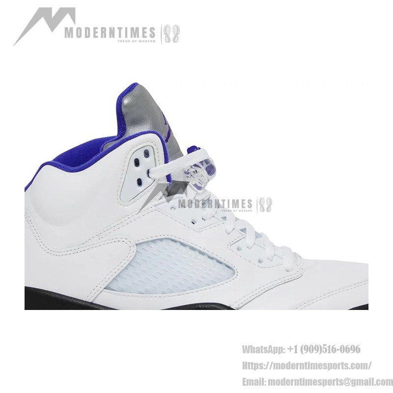  Air Jordan 5 Retro DD0587-141 White Leather Sneakers with Blue & Black Accents and Reflective Tongue