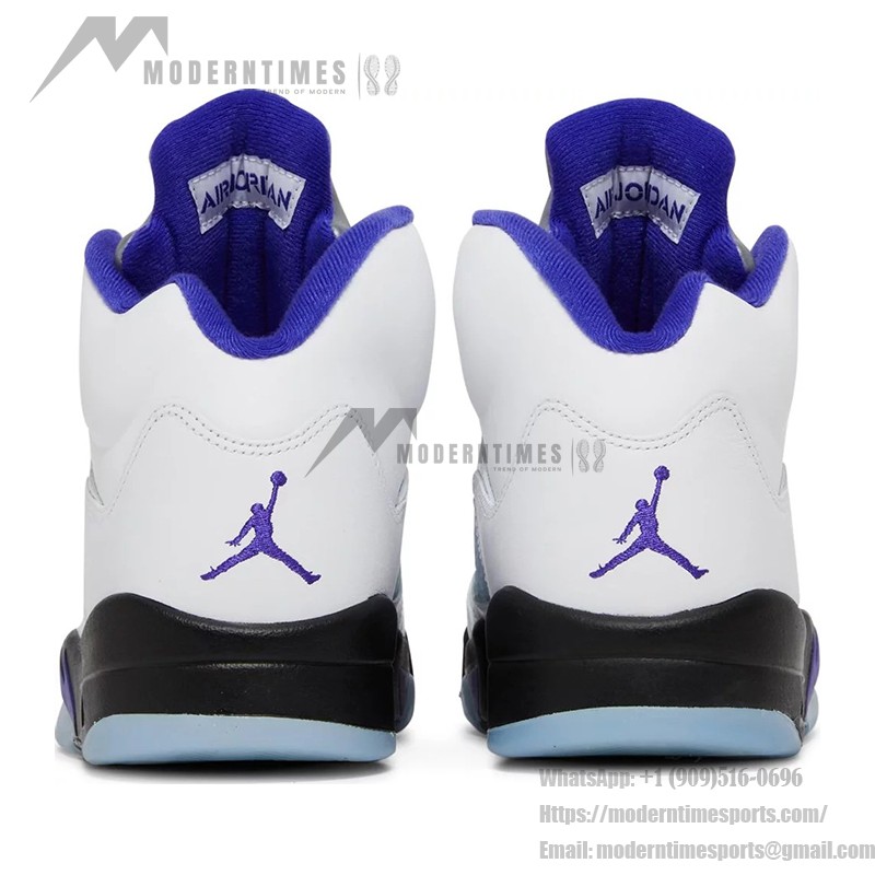  Air Jordan 5 Retro DD0587-141 White Leather Sneakers with Blue & Black Accents and Reflective Tongue