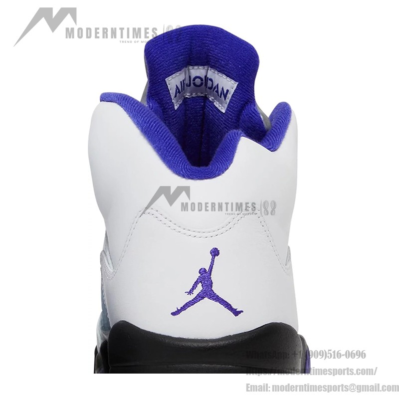  Air Jordan 5 Retro DD0587-141 White Leather Sneakers with Blue & Black Accents and Reflective Tongue