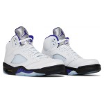  Air Jordan 5 Retro DD0587-141 White Leather Sneakers with Blue & Black Accents and Reflective Tongue