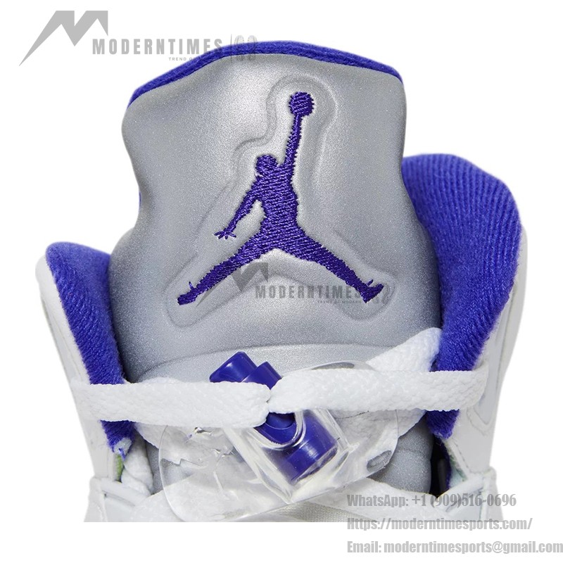  Air Jordan 5 Retro DD0587-141 White Leather Sneakers with Blue & Black Accents and Reflective Tongue