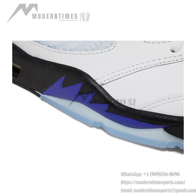  Air Jordan 5 Retro DD0587-141 White Leather Sneakers with Blue & Black Accents and Reflective Tongue