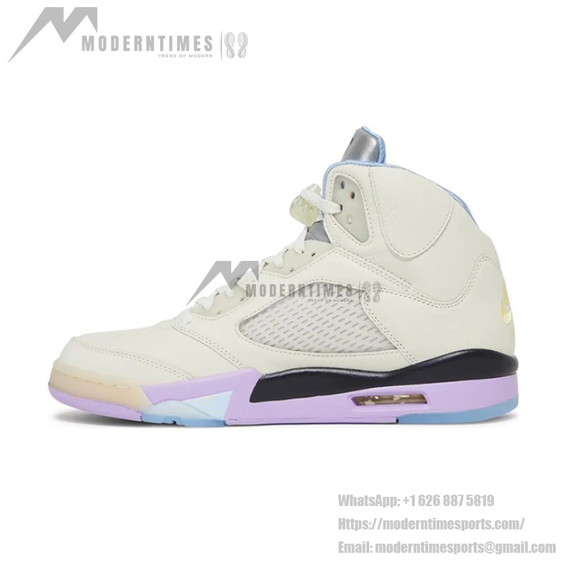 Air Jordan 5 Retro DV4982-175 Cream Leather Sneakers with Pastel Accents and Reflective Tongue