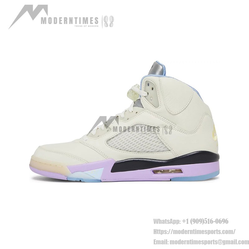 Air Jordan 5 Retro DV4982-175 Cream Leather Sneakers with Pastel Accents and Reflective Tongue