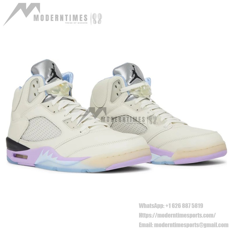 Air Jordan 5 Retro DV4982-175 Cream Leather Sneakers with Pastel Accents and Reflective Tongue