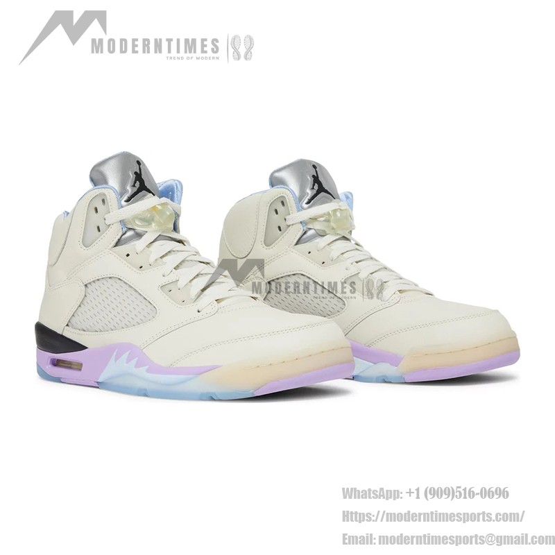 Air Jordan 5 Retro DV4982-175 Cream Leather Sneakers with Pastel Accents and Reflective Tongue