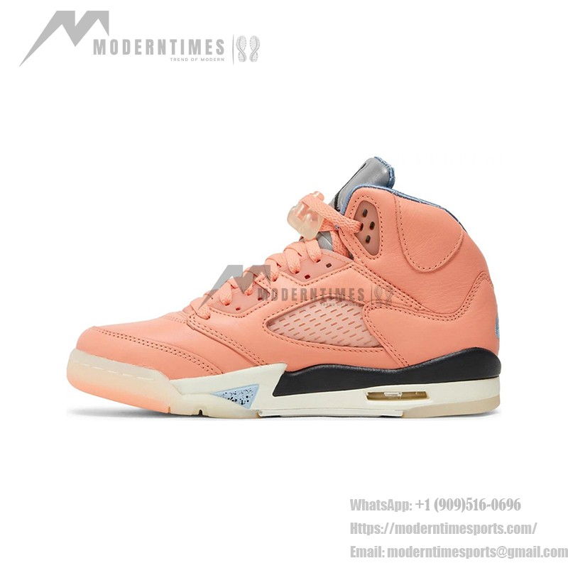 Air Jordan 5 Retro DV4983-641 Coral Pink Leather Sneakers with Reflective Tongue and Translucent Sole