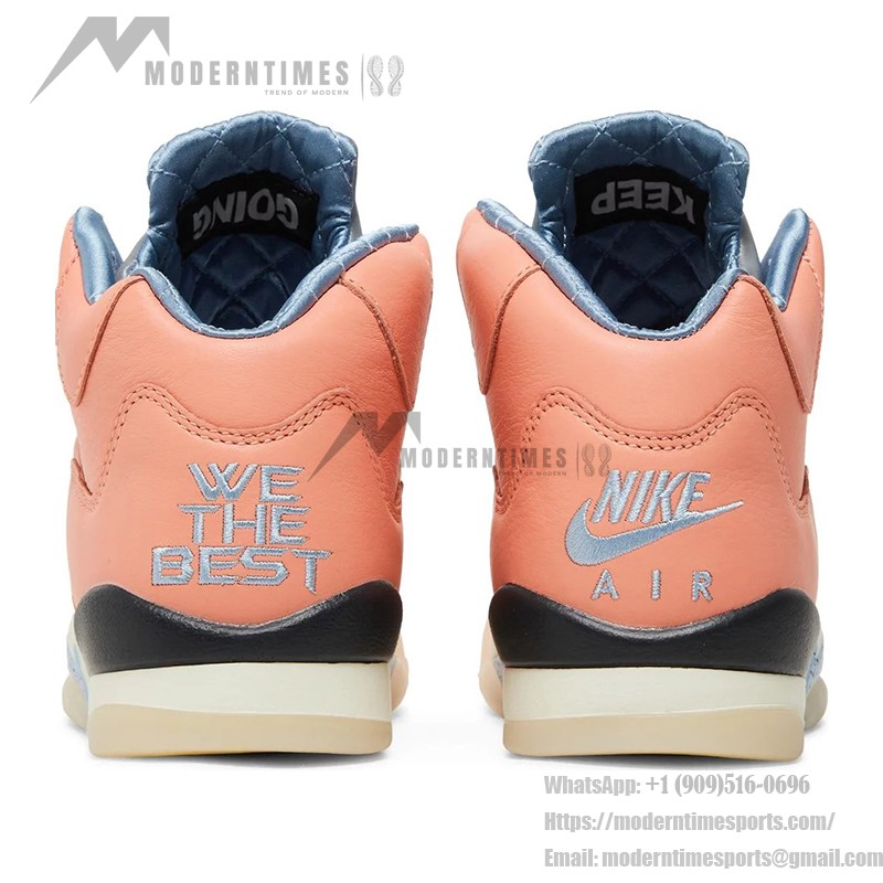 Air Jordan 5 Retro DV4983-641 Coral Pink Leather Sneakers with Reflective Tongue and Translucent Sole