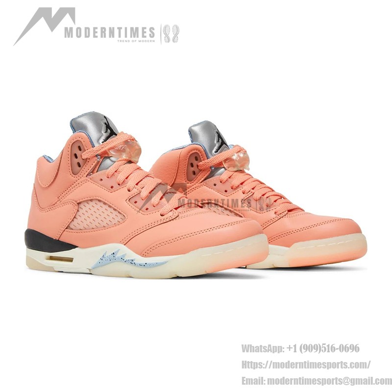 Air Jordan 5 Retro DV4983-641 Coral Pink Leather Sneakers with Reflective Tongue and Translucent Sole