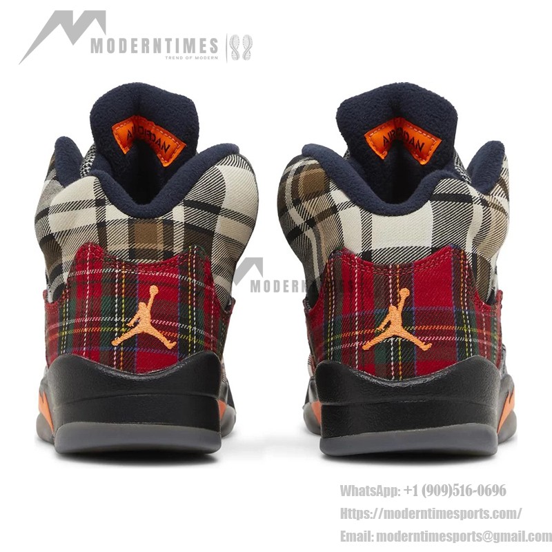 Air Jordan 5 Retro FD4814-008 Multicolor Plaid Sneakers with Orange Laces and Translucent Sole