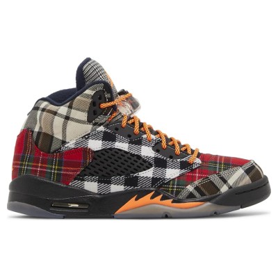 Air Jordan 5 Retro FD4814-008 - Multicolor Plaid Sneakers with Orange Laces & Translucent Sole