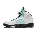 Air Jordan 5 Retro CN2932-100 화이트 가죽 스니커즈, 민트 그린 포인트와 반사 혀 포함