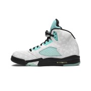 Air Jordan 5 Retro CN2932-100 - White Leather Sneakers with Mint Green Accents & Reflective Tongue