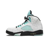 Air Jordan 5 Retro CN2932-100 - White Leather Sneakers with Mint Green Accents & Reflective Tongue