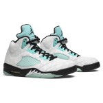 Air Jordan 5 Retro CN2932-100 화이트 가죽 스니커즈, 민트 그린 포인트와 반사 혀 포함