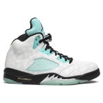 Air Jordan 5 Retro CN2932-100 화이트 가죽 스니커즈, 민트 그린 포인트와 반사 혀 포함