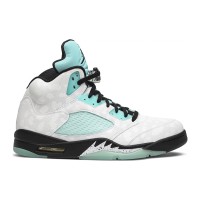 Air Jordan 5 Retro CN2932-100 - White Leather Sneakers with Mint Green Accents & Reflective Tongue