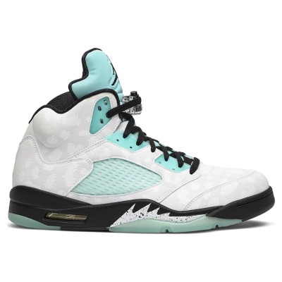 Air Jordan 5 Retro CN2932-100 - White Leather Sneakers with Mint Green Accents & Reflective Tongue