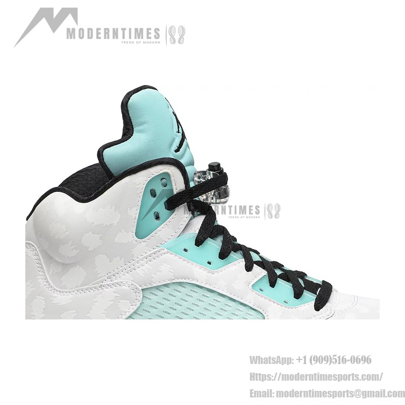 Air Jordan 5 Retro CN2932-100 White Leather Sneakers with Mint Green Accents & Reflective Tongue