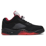 Air Jordan 5 Retro Low 819171-001 Black Suede Sneakers with Red Accents and Reflective Tongue