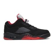 Air Jordan 5 Retro Low 819171-001 - Black Suede Sneakers with Red Accents & Reflective Tongue