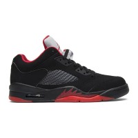 Air Jordan 5 Retro Low 819171-001 - Black Suede Sneakers with Red Accents & Reflective Tongue