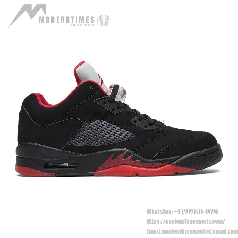 Air Jordan 5 Retro Low 819171-001 Black Suede Sneakers with Red Accents and Reflective Tongue