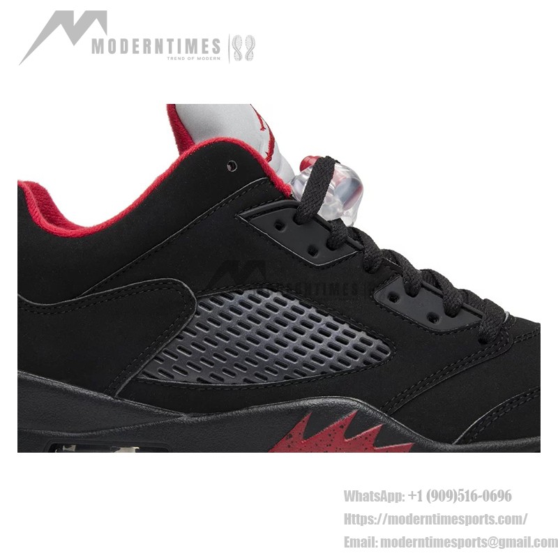 Air Jordan 5 Retro Low 819171-001 Black Suede Sneakers with Red Accents and Reflective Tongue