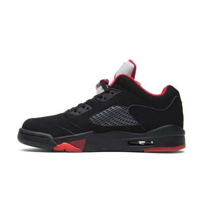 Air Jordan 5 Retro Low 819171-001 - Black Suede Sneakers with Red Accents & Reflective Tongue