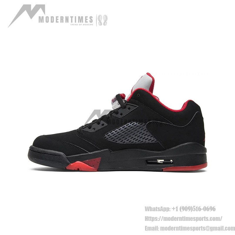 Air Jordan 5 Retro Low 819171-001 Black Suede Sneakers with Red Accents and Reflective Tongue