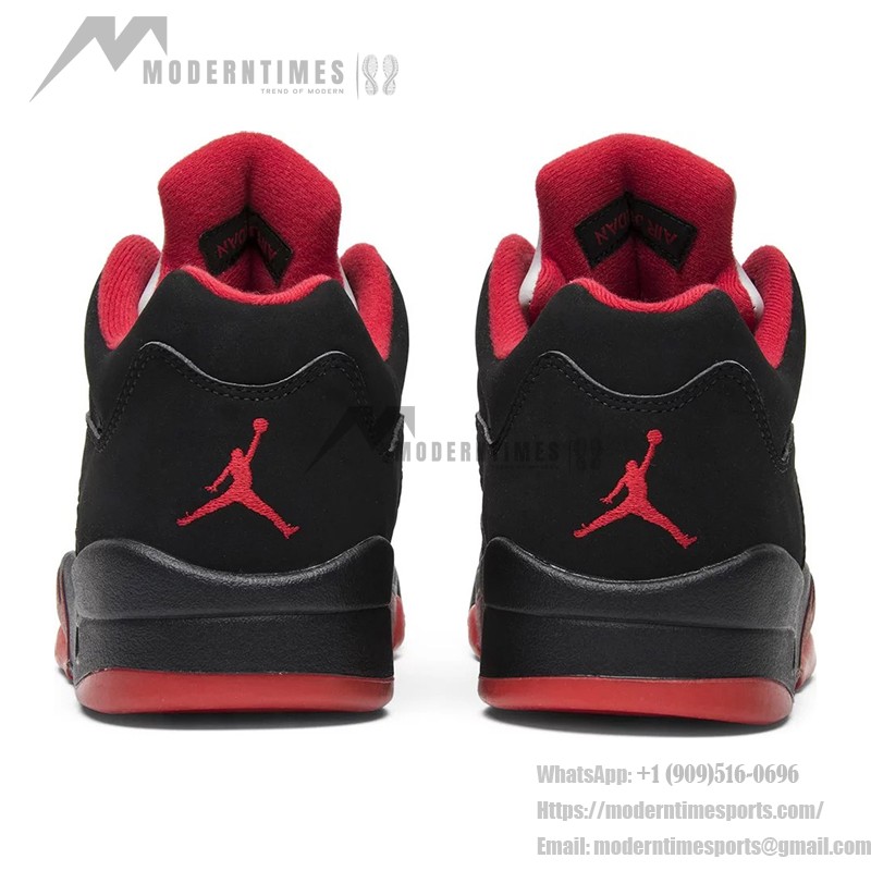 Air Jordan 5 Retro Low 819171-001 Black Suede Sneakers with Red Accents and Reflective Tongue