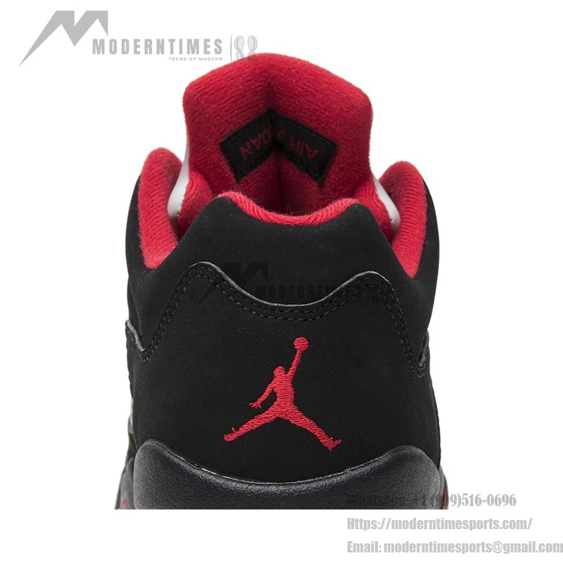 Air Jordan 5 Retro Low 819171-001 Black Suede Sneakers with Red Accents and Reflective Tongue