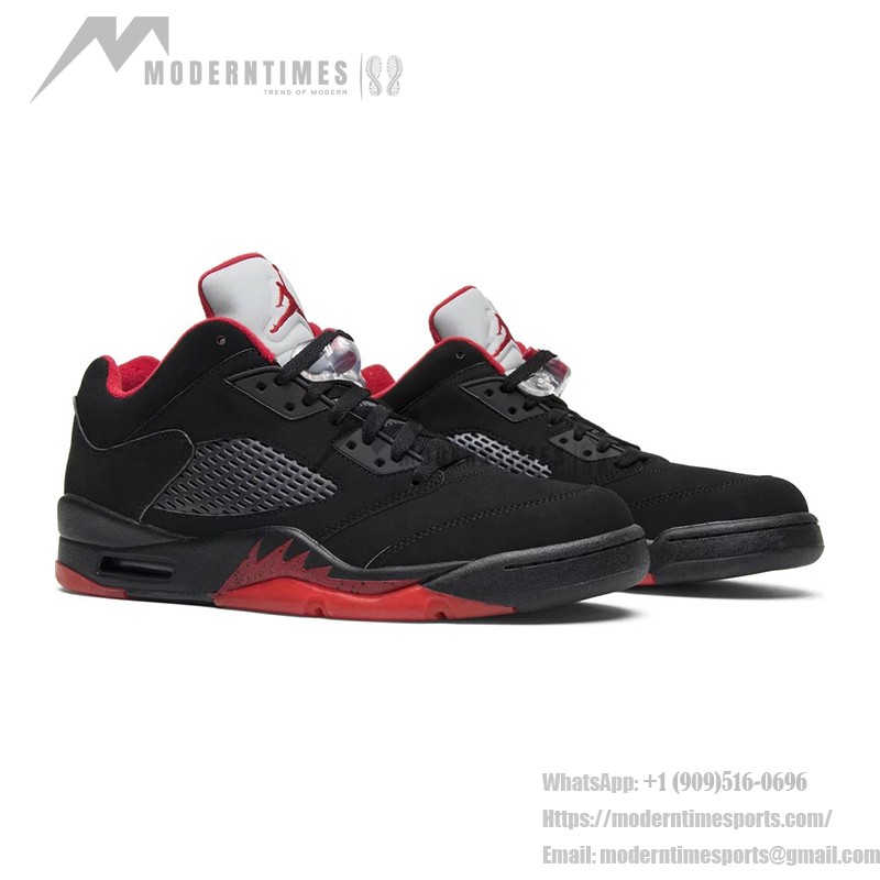 Air Jordan 5 Retro Low 819171-001 Black Suede Sneakers with Red Accents and Reflective Tongue