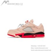 Air Jordan 5 Low DA8016-806 - Pink Suede Sneakers with Red & Black Accents & Reflective Tongue