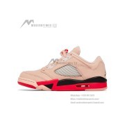 Air Jordan 5 Low DA8016-806 - Pink Suede Sneakers with Red & Black Accents & Reflective Tongue