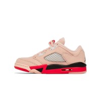 Air Jordan 5 Low DA8016-806 - Pink Suede Sneakers with Red & Black Accents & Reflective Tongue