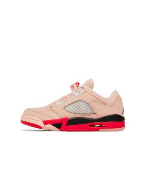 Air Jordan 5 Low DA8016-806 - Pink Suede Sneakers with Red & Black Accents & Reflective Tongue