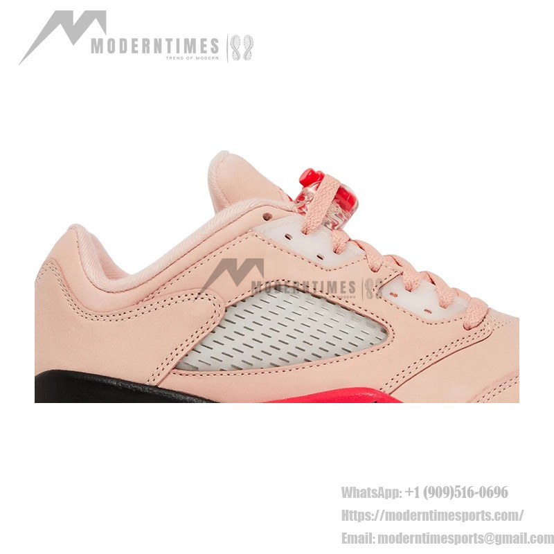 Air Jordan 5 Low DA8016-806 Pink Suede Sneakers with Red & Black Accents and Reflective Tongue