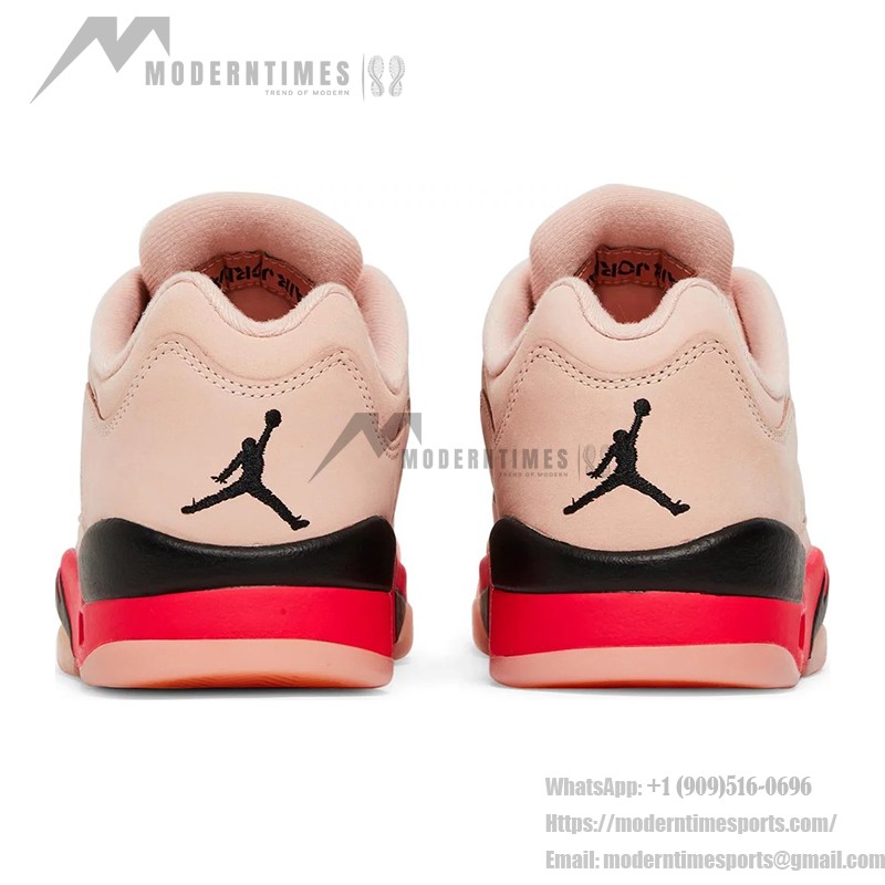 Air Jordan 5 Low DA8016-806 Pink Suede Sneakers with Red & Black Accents and Reflective Tongue