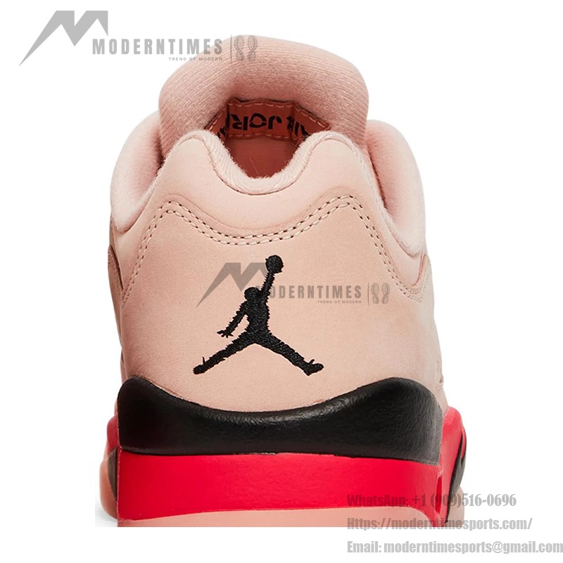 Air Jordan 5 Low DA8016-806 Pink Suede Sneakers with Red & Black Accents and Reflective Tongue