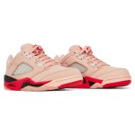 Air Jordan 5 Low DA8016-806 Pink Suede Sneakers with Red & Black Accents and Reflective Tongue